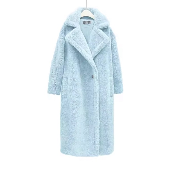 Sherpa teddy coat baby blue soft cozy fuzzy NWT chunky - Picture 4 of 6
